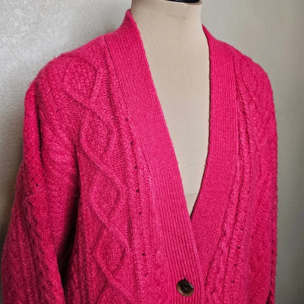 J.Crew Womens XL Pink Cable Knit Cardigan Oversized Button Front Sweater - Picture 3 of 13